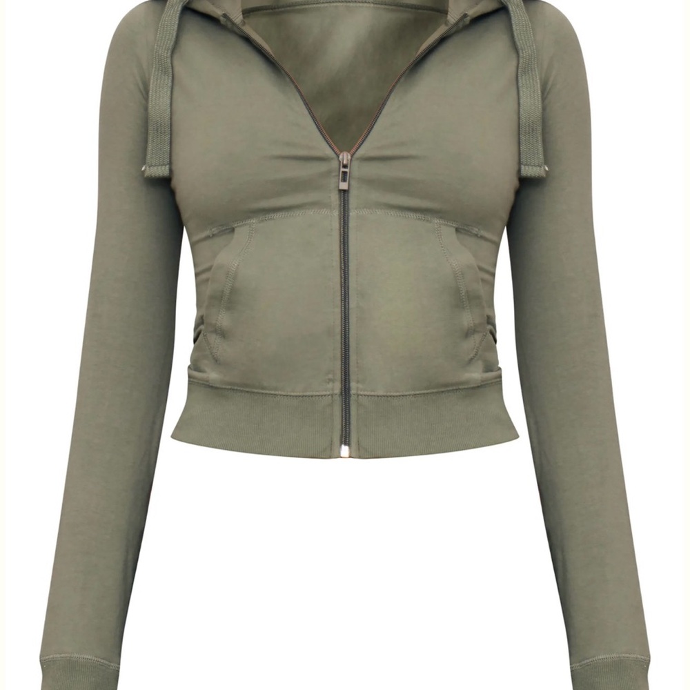 PrettyLittleThing Olive Green Cropped Zip Hoodie